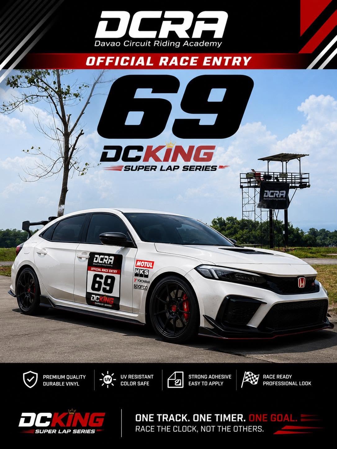 DCRA Official Race Entry — car with race number decal